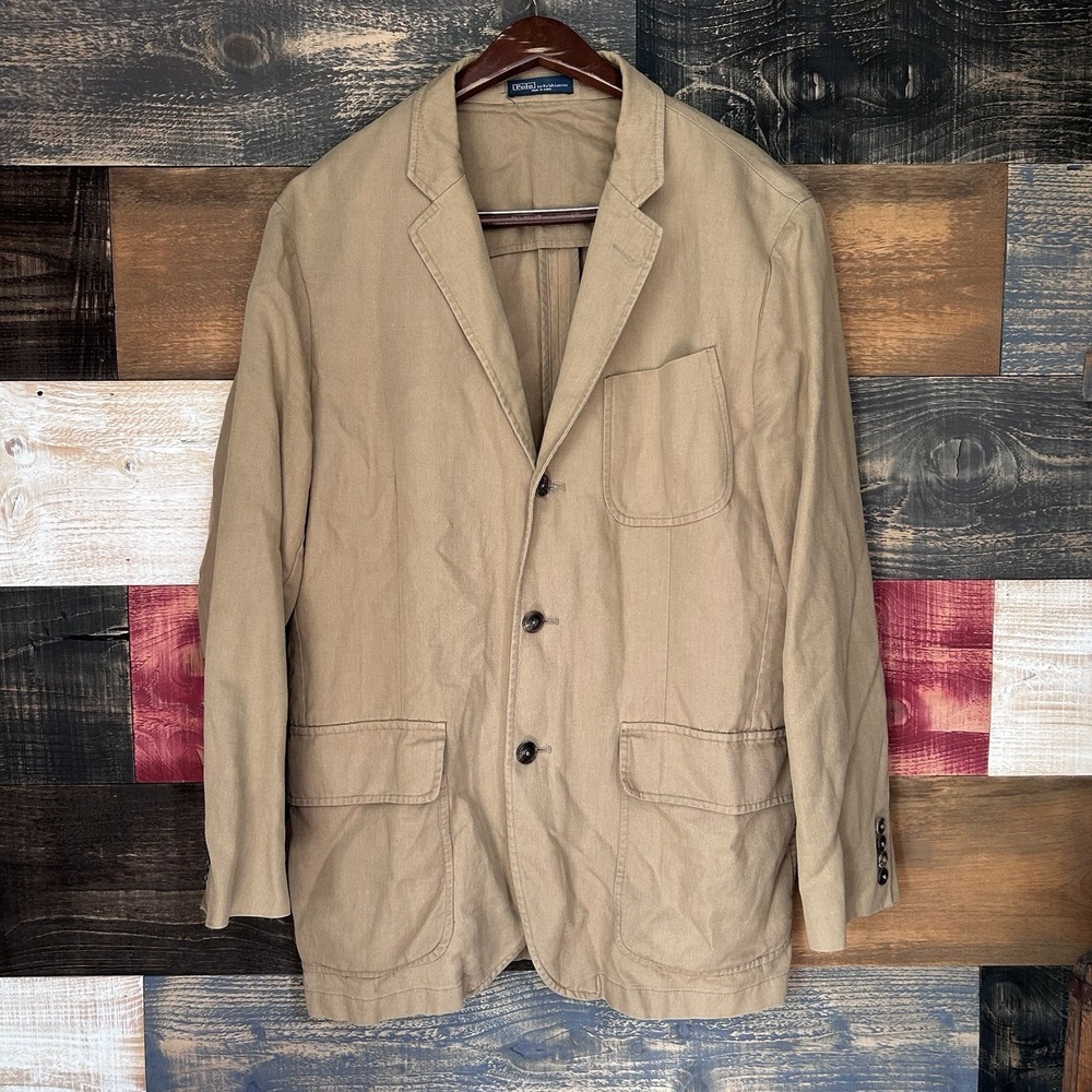 polo ralph lauren Sport Coat Blazer Safari Jacket Cotton Beige 44R